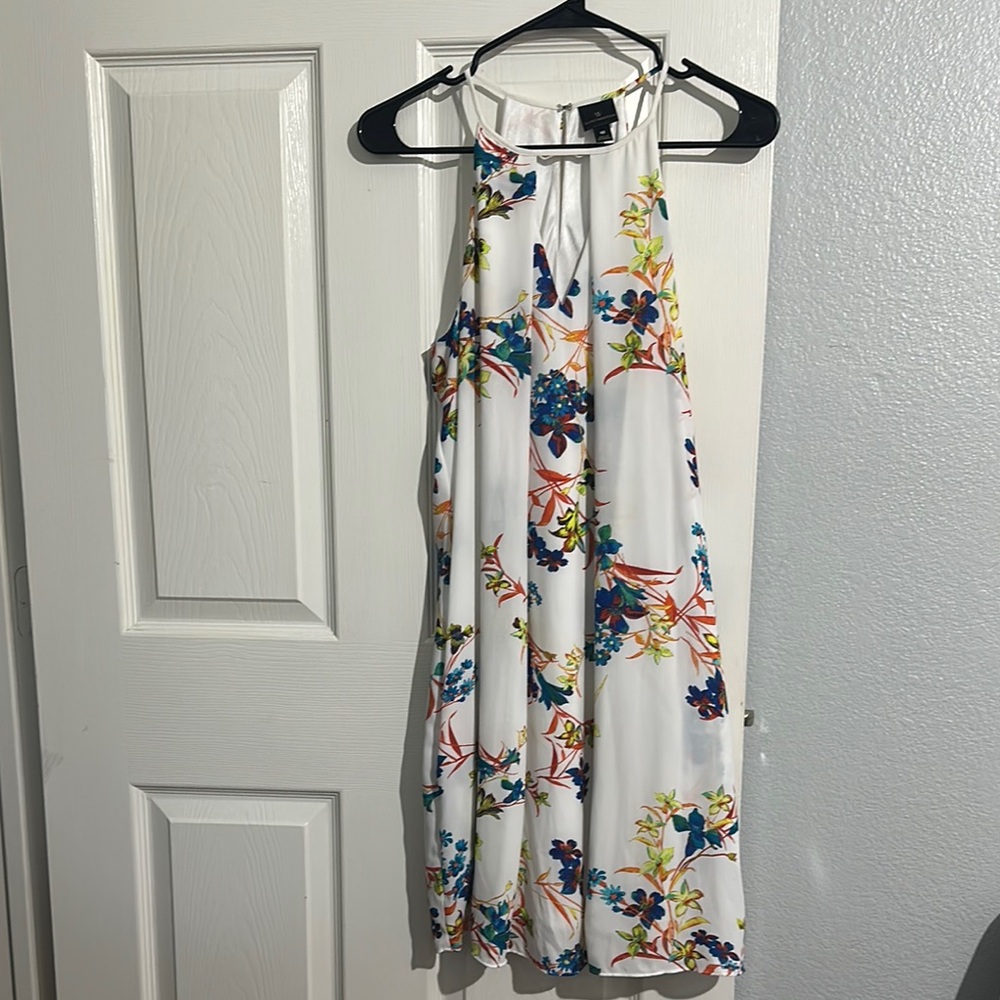 Floral Halter Dress - White with Multicolor Print
